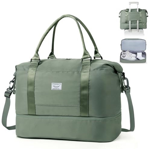 TANTOMI Reisetasche Handgepäck,Sporttasche Damen,46x23x32 cm,Handgepäck Tasche Weekender Bag wasserdichte Reisetasche Duffle Bag Trainingstasche Kliniktasche Geburt Geeignet Urlaub Camping, Grün