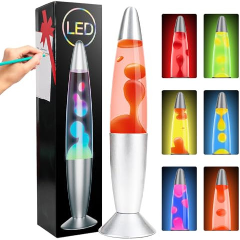 AONESY LED Lavalampen 34cm Farbwechselnde Lavalampe Kinder Weiße Flüssigkeit & Orange Wachs Lavalampe Led für Heimdekoration Schönes Licht