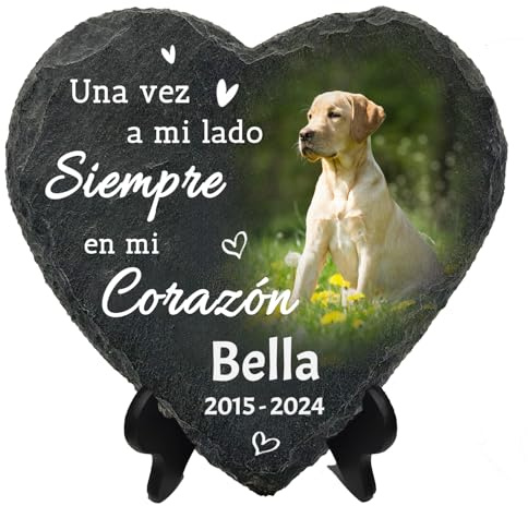 JoyJot Piedra Conmemorativa Personalizada para Mascotas, Placa en Forma de corazón con Foto, Regalos para la pérdida de un Perro o un Gato: Nombre, Fecha