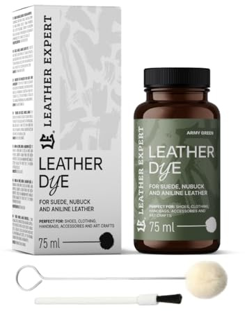 Penetrating Leather Dye – Colore pelle verde militare, 75 ml, ideale per scarpe, borse e accessori, con applicatore e pennello, colore per scarpe in pelle scamosciata, nabuk e anilina (16 colori)