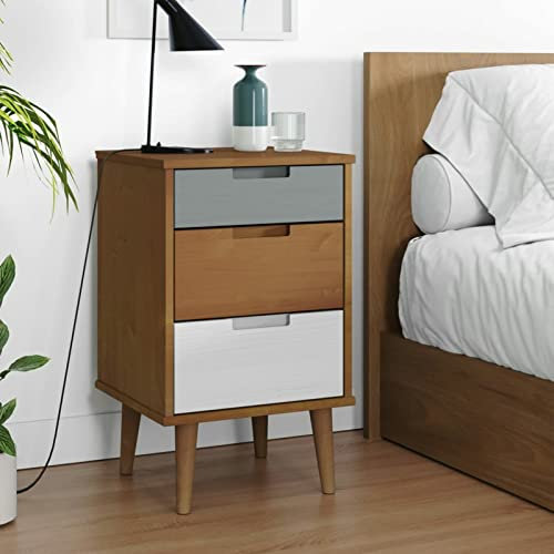 Xichuzi Nachttisch, Nachtschrank, Nachtkonsole, Bedside Tables, Nachtkästchen, Beistellschrank, Nachtkommode, Nightstand, Braun 40x35x48 cm Massivholz Kiefer