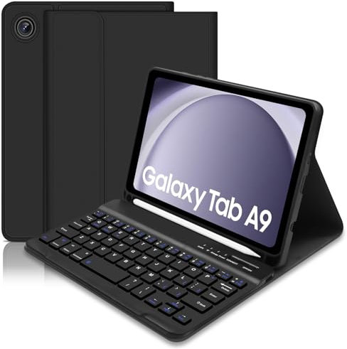 Keyboard Case for Samsung Galaxy Tab A9 8.7 Inch 2023/ A11 8.7 Inch 2025, Built-in S Pen Holder - Slim Smart Cover with Detachable Bluetooth Keyboard for Samsung Galaxy Tab A11-Black