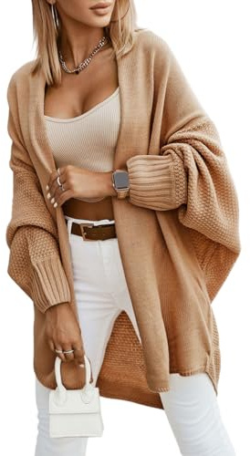 Saodimallsu Chaqueta de punto de manga larga para mujer, oversize, cárdigan, con parte delantera abierta, suéter, suéter ligero, abrigo largo de punto, casual, elegante, de un solo color, jersey