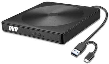 GERUI Externes DVD Laufwerk, CD DVD Brenner Player USB 3.0 Typ-C Writer DVD/CD +/-RW CD Laufwerk für PC Laptop Desktop mit Mac/OS//Linux/Win11/Win10/Win8/XP
