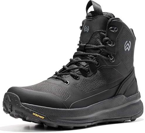 WIDEWAY Men's Lightweight Tactical Boots with Side Zipper, Slip Resistant Work Boots for Men, Sneaker-Like Comfort Military Combat Boots for 12-Hour Shifts, Police, EMS, Motorcycle (Black)