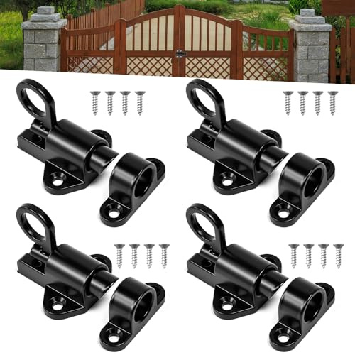 Fuhesgu 4 Pcs Cierres de Pestillo Automático Resorte Perno Puerta Aluminio Nergo Cierre Puerta Valla Suaves al Cerrar pestillo Pequenos para Ventanas Puertas de Madera Armarios Mueble + 16 Tornillos