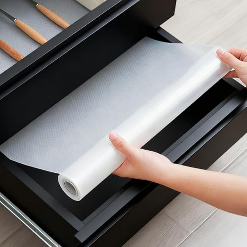 Alfombrilla antideslizante para cajones de cocina, 45 x 500 cm, resistente al agua, no adhesiva, para estanterías, armarios, cajones, frigoríficos, hogar, oficina, transparente