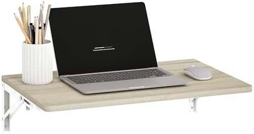 HOMCOM Wandklapptisch, 60x40 cm Klapptisch, Platzsparender Schwimmender Schreibtisch mit abgerundeten Ecken, für Homeoffice, Wohnzimmer, Schlafzimmer, Küche, Eiche