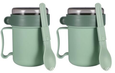 DIYEAH Lot de 2 Mugs à Soupe Micro-ondes Légers en Pp avec Couvercle et Cuillère, Bol Hermétique pour Nouilles et Céréales, pour Bureau et Matins Chargés