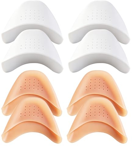4 Pares de Protectores para Dedos de Pies de Silicona Suave, Almohadillas con Agujeros Transpirables para Zapatos de Punta de Ballet, Tacones Altos, Alivio de Rozaduras (Blanco y beige)