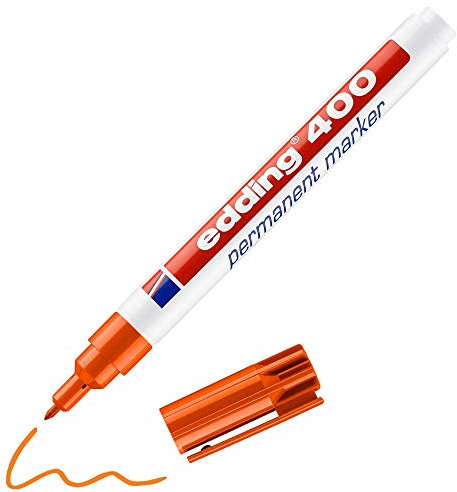 Permanentmarker orange e 400 - 1 Stift - feine Rundspitze 1 mm - wasserfest, schnell-trocknend - wischfest - für Karton, Kunststoff, Holz, Metall, Glas - Edding