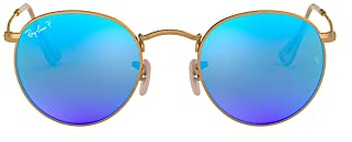 Ray-Ban Unisex Rb 3447 Sonnenbrille, Gold (Gestell: Gold, Gläser: Polarized Blau Flash 112/4L), Medium (Herstellergröße: 50)