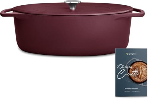 SPRINGLANE Cocotte mit Deckel, Rot, oval, 33 cm, 6,5 L, Gusseisen Bräter, Schmortopf Induktion…