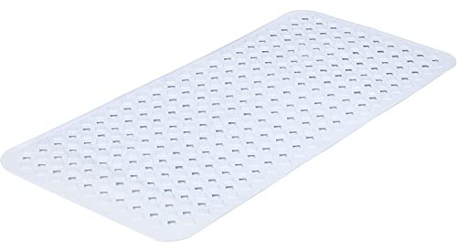 TranquilBeauty Non-Slip Bath Mat | Diamond Cut White 88x40cm/35x16in With Suction Cups | Machine-Washable, Shower Mat Ideal for Elderly & Children