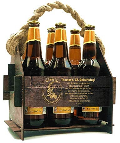 Generisch Beer Carrier Wooden Beer Crate Bottle Holder Carrier Carrier Basket Personalised Gifts Birthday Men Gifts Bottle Box Bottle Basket 6 Bottles 23 x 22.5 cm Engraving (Pattern 9)