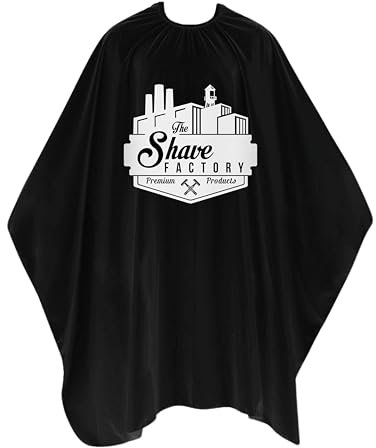the shave factory Barber Capes - Mantello da parrucchiere, impermeabile e facile da pulire, perfetto per parrucchieri e barbieri 150 x 160 cm, Nero , 150x160CM