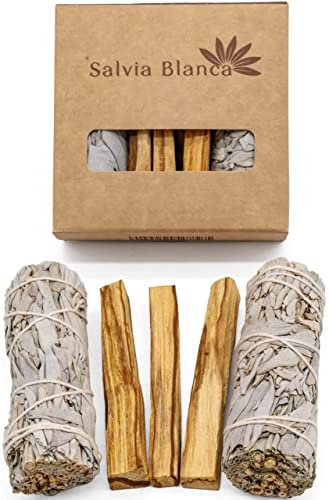 Set 2 Salvia Bianca E 3 Palo Santo Naturale Purificazione Spirituale Meditazione Idee Regalo Donna Originale Utile Incenso Non Tossico Aromaterapia Energia Positiva Casa Esoterismo Relax