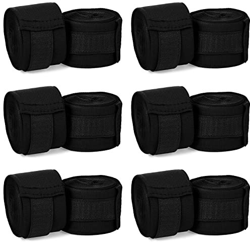 Junkin 6 Pairs Boxing Hand Wraps for Boxing Wraps Wrist Pugilism Handwraps for Men Women Kickboxing Muay Thai MMA(Black,180 Inch)