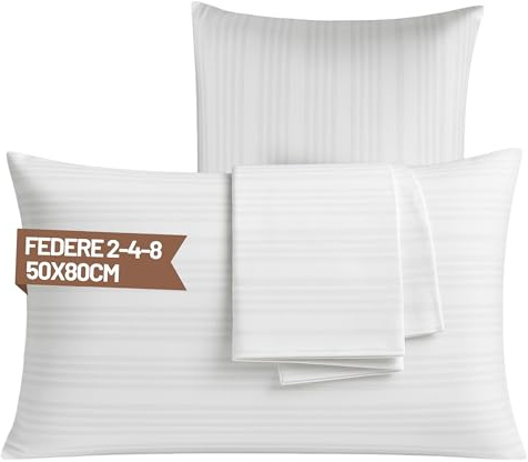 SONIT - Set 2 Copricuscini Letto 50x80 cm con Cerniera, Federe Cuscino Puro Cotone Morbido e Traspirante, Copriguanciale Antiacaro Anallergico Lavabile, Coprifedera Protettiva per Camera e Divano