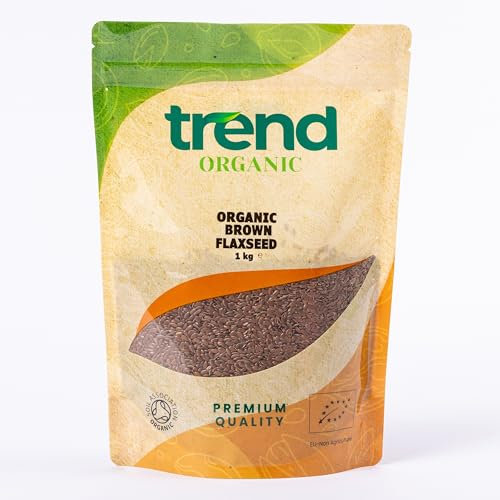 Trend Organic Brown Flaxseed, Rich Nutty Flavour, High in Protein & Fibre, and Omega-3s, Certified Organic, Vegan, GMO-Free, No Additives, No Preservatives, Raw Whole Seeds, 1kg.