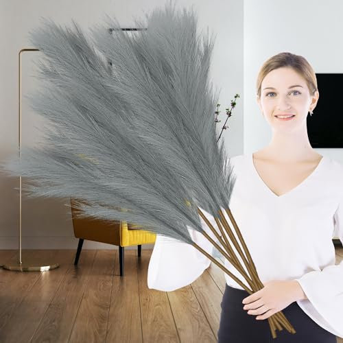 Lighterday 6 jarrones de hierba de las pampas artificiales de 43 pulgadas/110 cm grandes de hierba de las pampas secada alta hierba de las pampas esponjosa para boda, sala de estar, dormitorio,