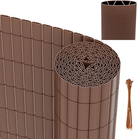 Vigevee PVC Sichtschutzmatte, Sichtschutzzaun 90x400cm Vervierfachen Verstärkung Innen, Balkon Sichtschutz mit Kabelbindern, Balkonverkleidung Windschutz für Balkon Garten, Braun