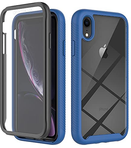Knoowcase for iPhone XR Case Built-in Screen Protector iPhone XR Phone Case Shockproof Bumper Clear Rugged Hard Shell Full Body Protection Silicone Rubber Stylish Cover,Blue