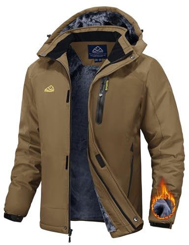 Rdruko Skijacke Herren Winterjacke Snowboardjacke Warme Fleece GefüTtert Winter Jacke Wasserdicht Funktionsjacke Männer Outdoor Wanderjacke mit Kapuze-Kaffeebraun L