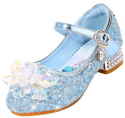 Vorkhuaeri Scarpe da Principessa per Bambina Elsa Tacchi Alti Scarpe da Ginnastica Ballo per Bambini Costume Adatte per Feste Cosplay Matrimoni (C1-Blue,27)