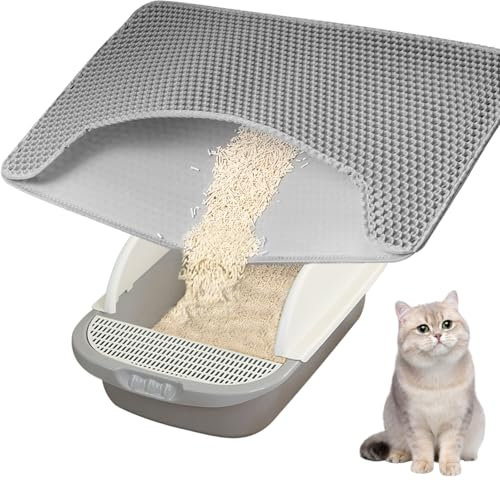 Alfombrilla para Caja de Arena para Gatos, Forros para Cajas de Arena para Gatos, Estera de Arena de EVA para Gatos, Alfombra de Arena para Gatos, Almohadilla de Arena de Doble Capa para Gatos (Gris)