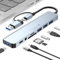 VELOX 8-in-1 USB-C Hub Multiport Adapter, Type-C Dock with USB Extender, Docking Station for Laptop, MacBook, iPad, PC – SD/TF Reader, 3 Ports, Audio Jack