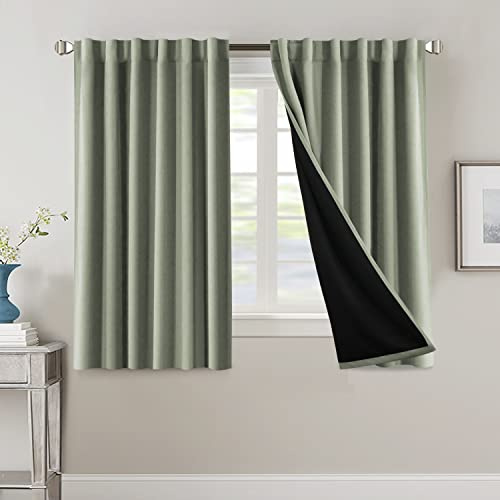 BellaHills 100% Tende Oscuranti per Interni 2 Pezzi 117L x 137A cm, Tende Camera da Letto Curtains Termica Isolante per Salotto Eleganti Moderne Tenda Fonoassorbente, Verde Salvia