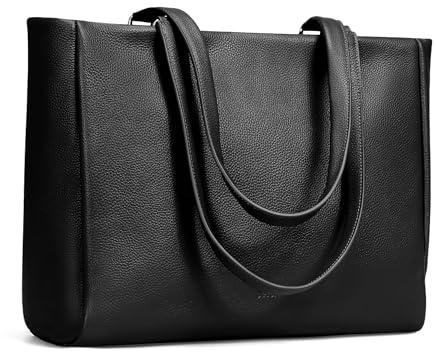 befen Black Genuine Leather Work Tote Bag for Women, Womens Totes Shoulder Purses Satchel Handbags with 15.6 Compartment & Water Cup Holder