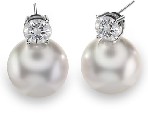 Pendientes de Moissanite con Perlas, Diamante de Laboratorio, Plata 925 Baño de Oro Blanco de 18K, Pendientes de Perlas de Agua Dulce, Regalo para Mujer.