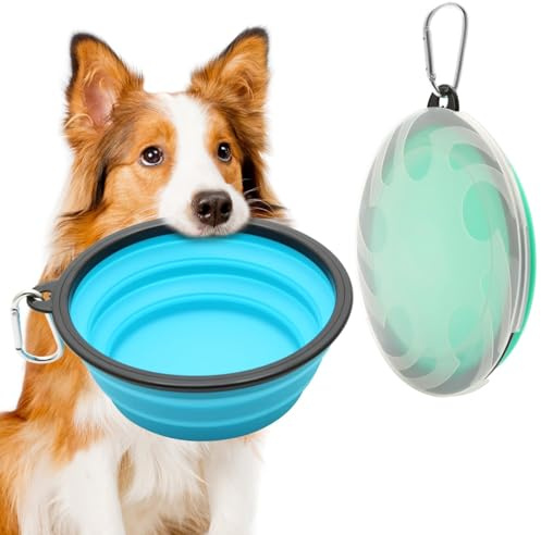 Paquete de 2 cuencos plegables grandes para perros, 1000 ml, cuencos plegables de viaje para perros, cuenco portátil para agua y comida con mosquetón, plato de alimentación para mascotas, para viajes