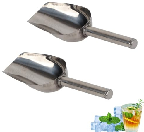 Paletta per ghiaccio in acciaio inossidabile da 2 pezzi per congelatore, paletta per cubetti di ghiaccio, paletta per caramelle con manico lungo per farina, zucchero, barrette, (l)