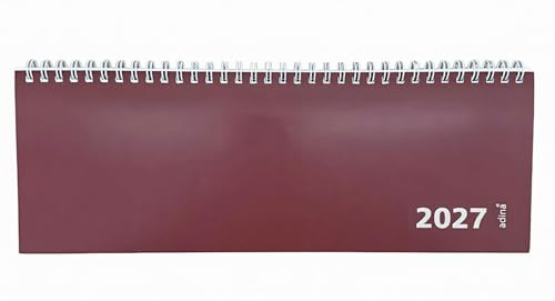 2027 ADINA bordtvärkalender 1W/1S kartonglock 30 x 10 cm vinröd