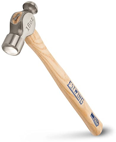 ESTWING Sure Strike Ball Peen Hammer - 16 oz Metalworking Tool with Forged Steel Head & Hickory Wood Handle - MRW16BP