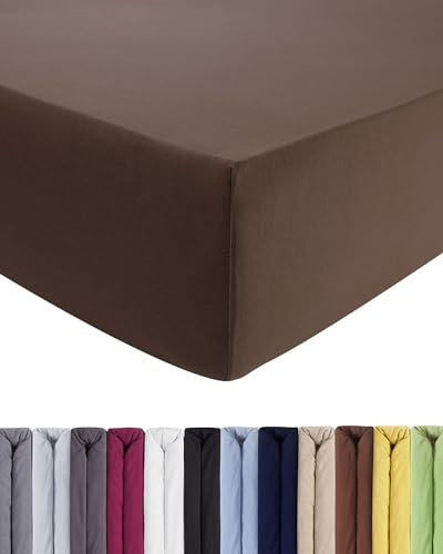 ENTSPANNO Luxus Spannbettlaken 180 x 200 bis 200 x 220 cm - Aus weichem Premium Jersey - Ideal für Wasser- & Boxspringbetten bis 35cm Höhe - Dunkelbraun
