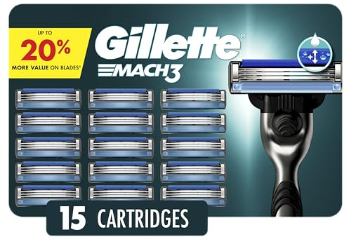 Gillette Mach3 Razor Blades for Men, 3-Blade Razor Refills, 15 Count