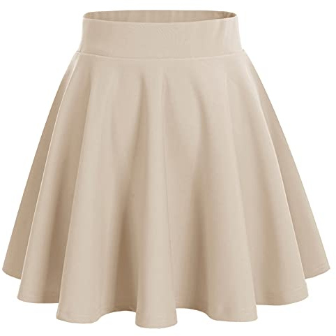 Bridesmay Mångsidig stretchig informell veckad kjol för damer, basal-minikjol, hög midja, skateboardkjol, cosplay, kort klockkjol, aprikos, S