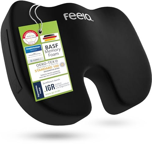 feela.® Orthopädisches Sitzkissen [3 Härtegrade] - Ergonomisches Sitzkissen für Bürostuhl & Co - Wirkt Schmerzreduzierend, Erhöht Sitzkomfort, Fördert Durchblutung und Entlastet das Steißbein (Weich)