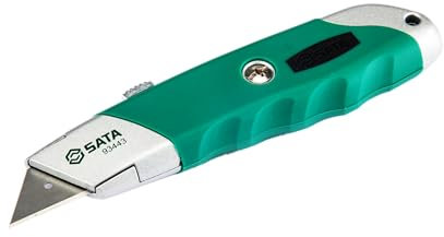 SATA ST93443SC Einziehbares Universalmesser extra scharf aus Vollmetall mit rutschfestem 2 Komponenten Griff