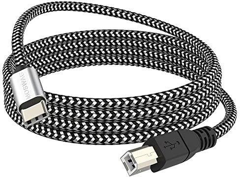 MOSWAG Cavo USB B a USB C 480 Mbps 3M, Cavo MIDI Stampante, Intreccio Nylon con Guscio Alluminio, per Stampante, Tastiera MIDI, Smartphone, Sintetizzatore, Controller, Scanner