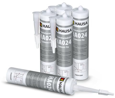 HAUSA Malta di riparazione Cement Fix HA024, 5 x 310 ml, grigio cemento, pronto all'uso per stuccatura, riempimento di fughe, rotture, cemento espresso per interni ed esterni, sigillante