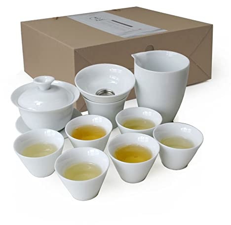 Gaiwan - Juego de té chino Gongfu de porcelana blanca alta, caja de regalo de cerámica (taza douli)