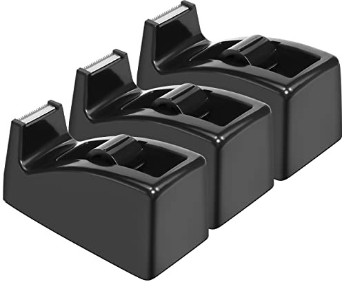 JIKIOU Dispensador de cinta de escritorio, base antideslizante, dispensador de rollo de cinta con peso, perfecto para oficina, hogar, escuela (cinta no incluida) (paquete de 3 negro)