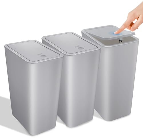 Kssvzz 3er Set Mülleimer Bad mit Deckel, 10L Badezimmer Mülleimer aus Kunststoff, Modern Abfalleimer für Schlafzimmer, Küchen, Büro, WC (Grau)