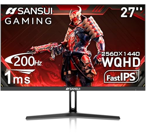 SANSUI 27 Inch WQHD 2560 x 1440 IPS Gaming Monitor, 200Hz 180Hz 1ms Computer Monitor, DP 1.2 x2 | HDMI 2.0 x2 | VESA Mount, 120% sRGB HDR Eye Care Metal Stand (DP Cable Included)