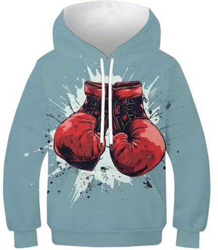 JIANGY Boxhandschuhe Sweatshirts 3D Pullover Für Kinder Kapuzenpullover Kinder Junge Mädchen Langarm Sweatshirts Weich Und Atmungsaktiv 12-14Y